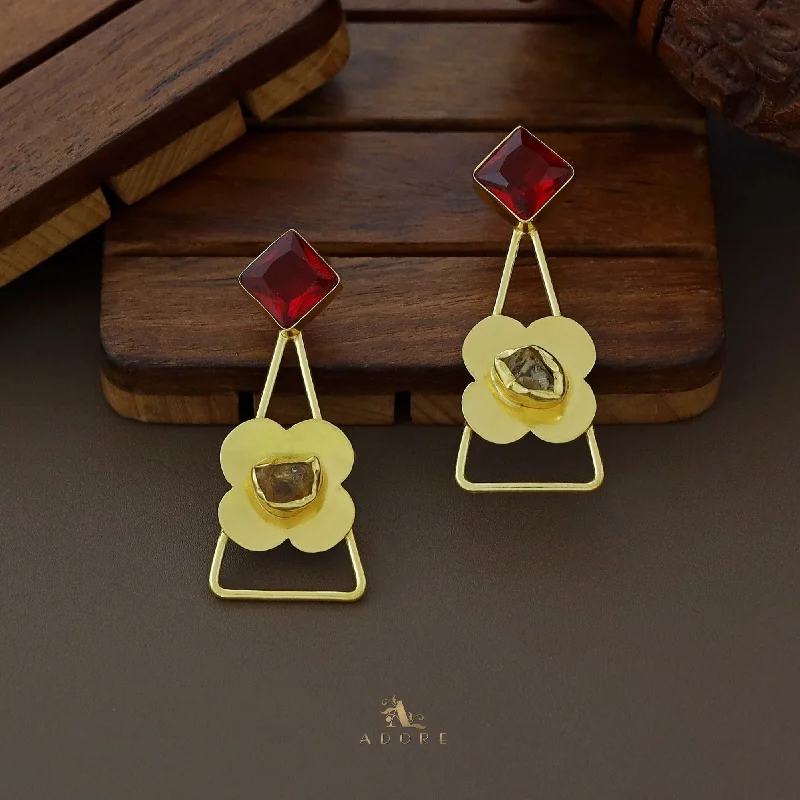 colorful earrings for women -Cella Glossy Diamond Triangle Flower Raw Stone Earring