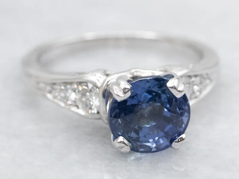 vintage-inspired engagement rings -Sapphire and Diamond Engagement Ring in White Gold