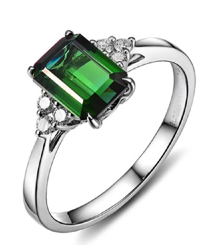 women’s stackable engagement rings -2 Carat Emerald and Moissanite Diamond Engagement Ring in White Gold