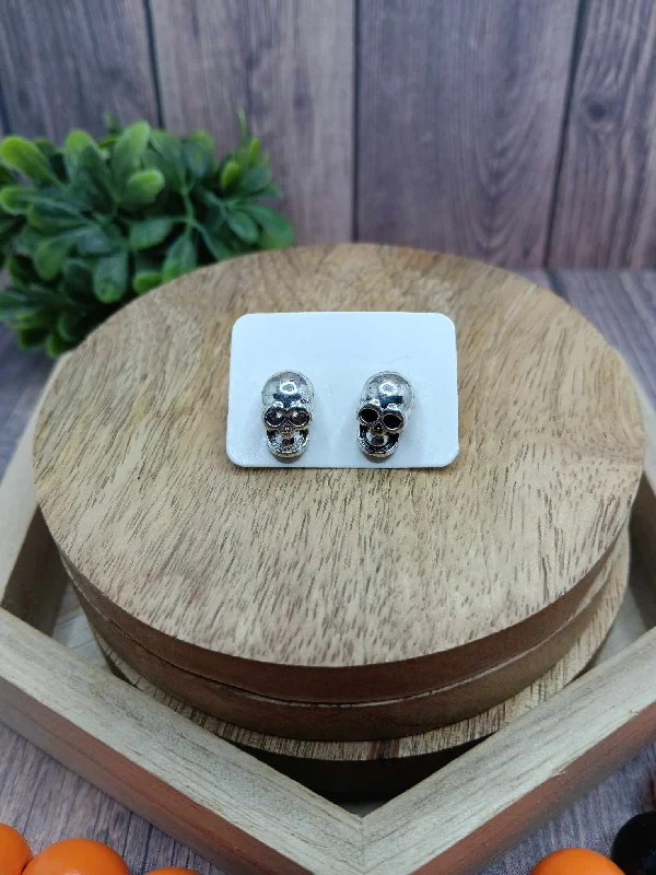 vintage earrings for women -Silver Skull Earrings