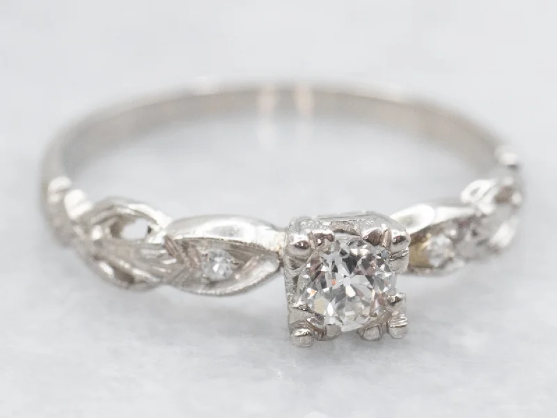 women’s contemporary engagement rings -Platinum 1940s Old Mine Cut Diamond Engagement Ring