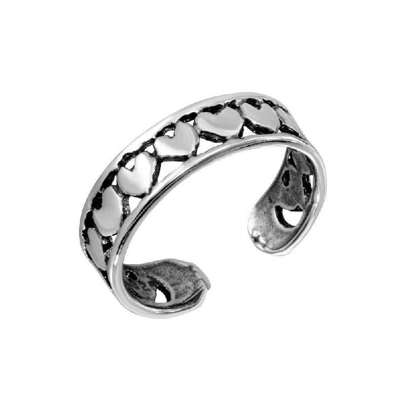 promise rings for women -Silver 925 Multi Heart Adjustable Toe Ring - TR190-A