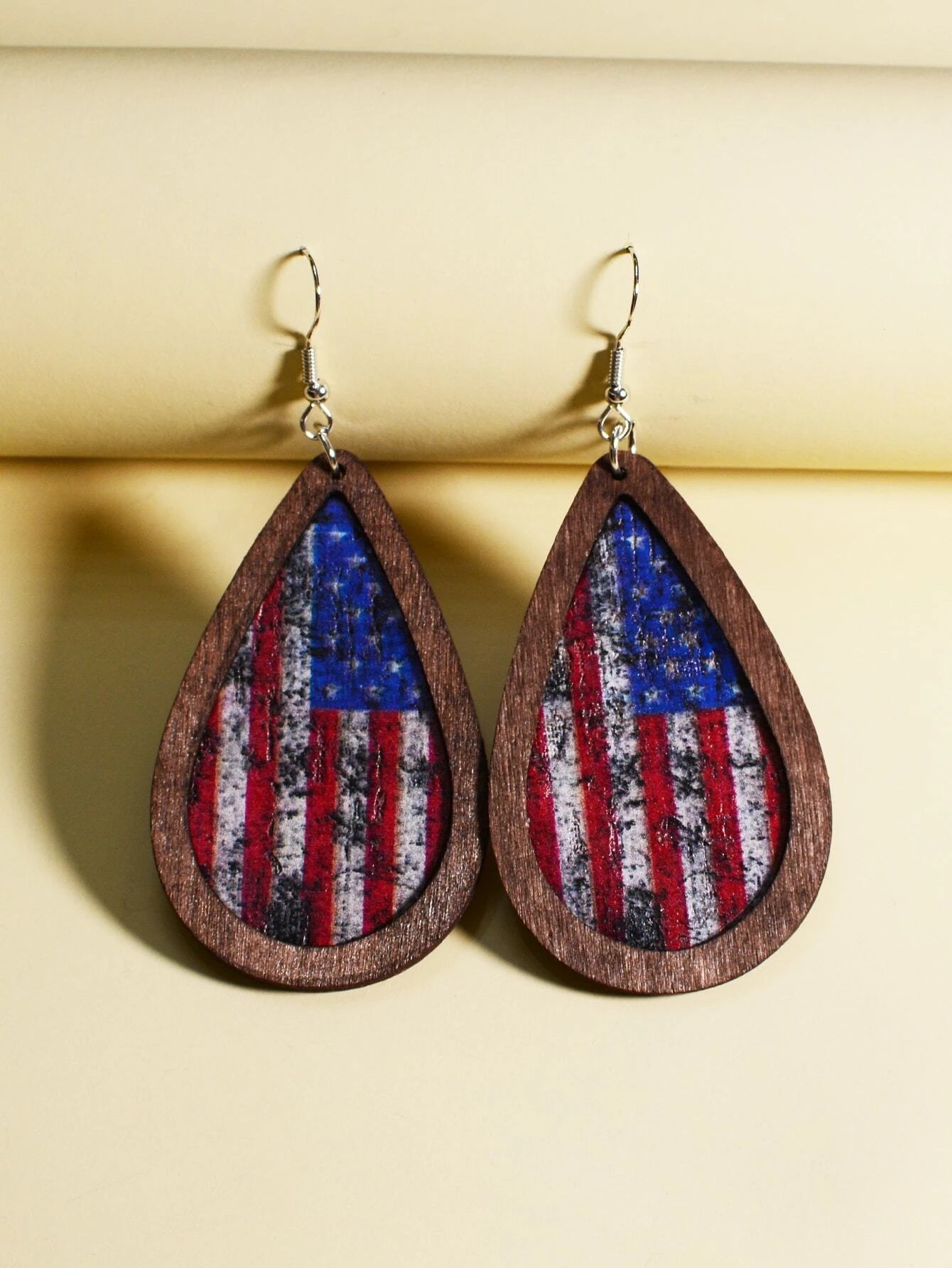 fashion-forward earrings for women -Wooden American Flag Distressed Earrings