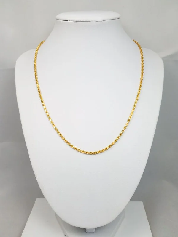 dainty necklaces for women -Luxurious 18" Solid 22k Yellow Gold Diamond Cut Rope Chain Necklace