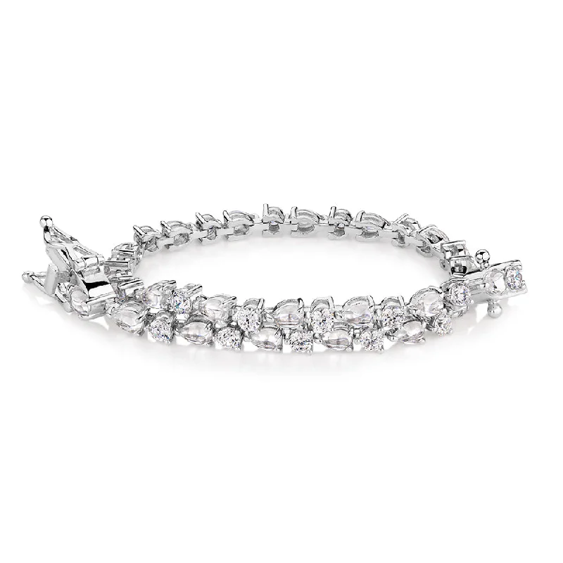 elegant bangles for women -Pear and Round Brilliant tennis bracelet with 6.40 carats* of diamond simulants in sterling silver