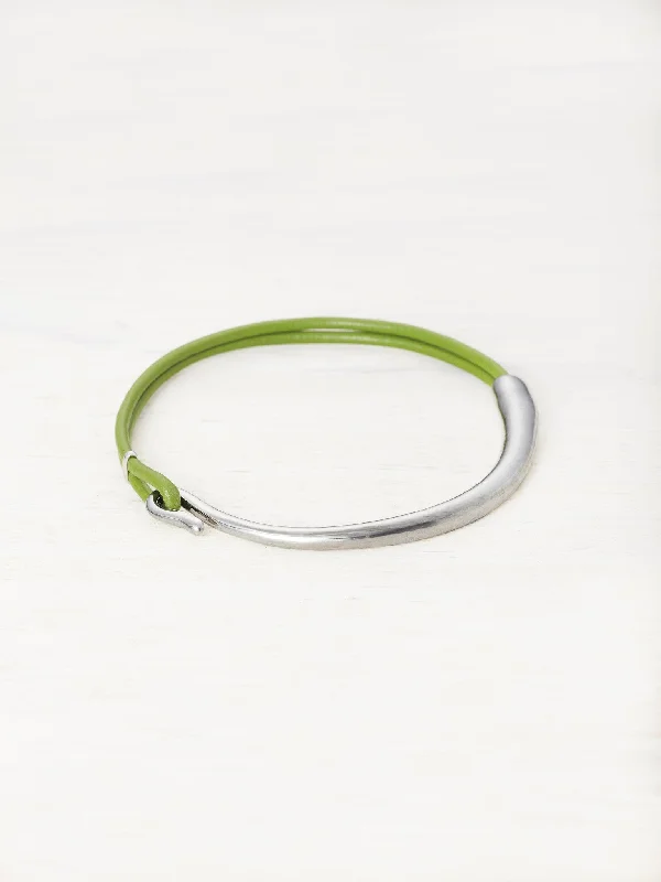 bracelet stack for women -Kids Leather Bar Bracelet - Avocado