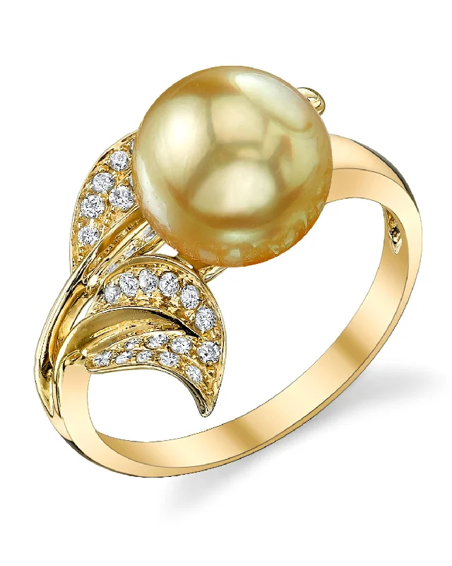 wedding bands for women -Golden South Sea Pearl & Diamond "Hazakura" Ring