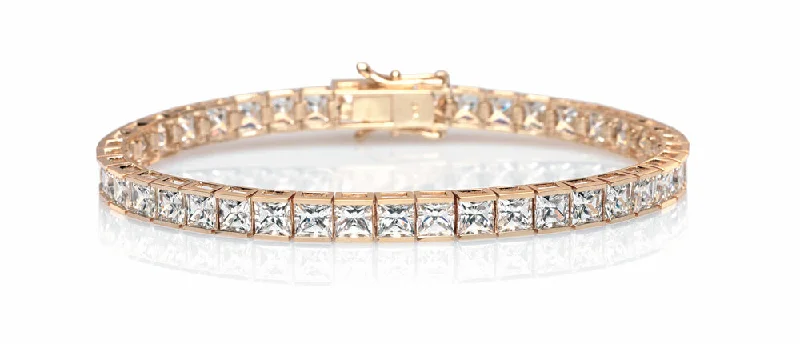 bridal bangles for women -Princess Cut tennis bracelet with 18.72 carats* of diamond simulants in 10 carat yellow gold