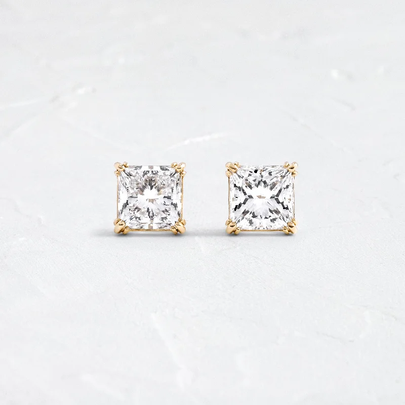 gold stud earrings for women -Threaded Studs, Princess Cut, 4.27ctw.