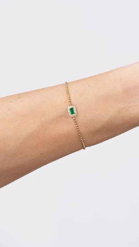 classy bangles for women -Beaded Halo Bezel Emerald Bracelet