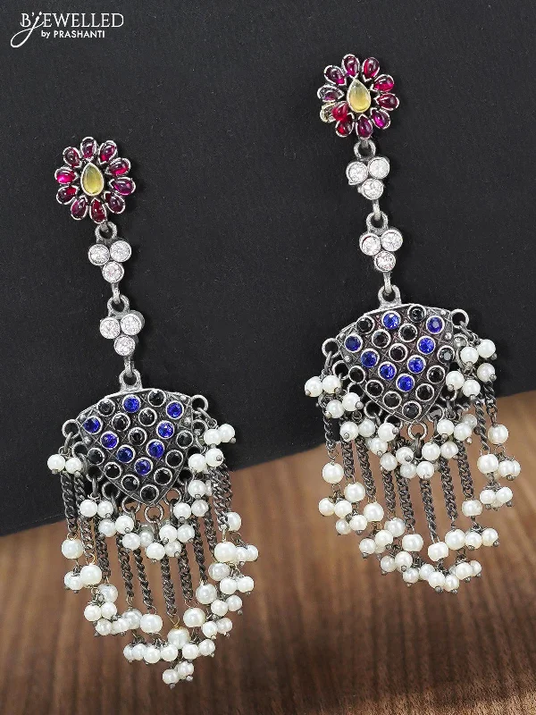 colorful gemstone earrings -Oxidised earring  with pearl hangings