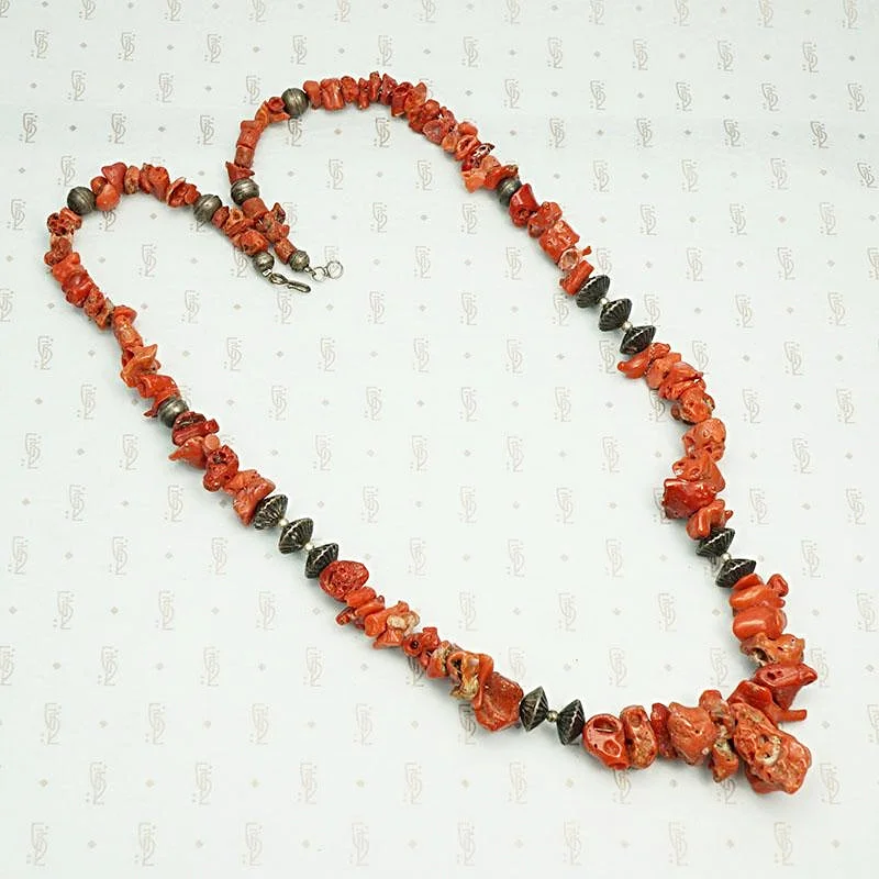 gemstone necklaces for women -Antique Coral and Silver Navajo Bead Necklace