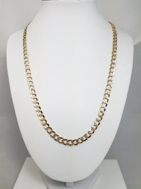 women’s sparkling necklaces -Sporty 20" 10k Two Tone Gold Hollow Curb Link Chain Necklace