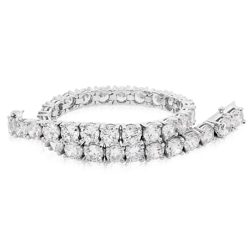 luxury pearl bracelets for women -Round Brilliant tennis bracelet with 15.18 carats* of diamond simulants in sterling silver