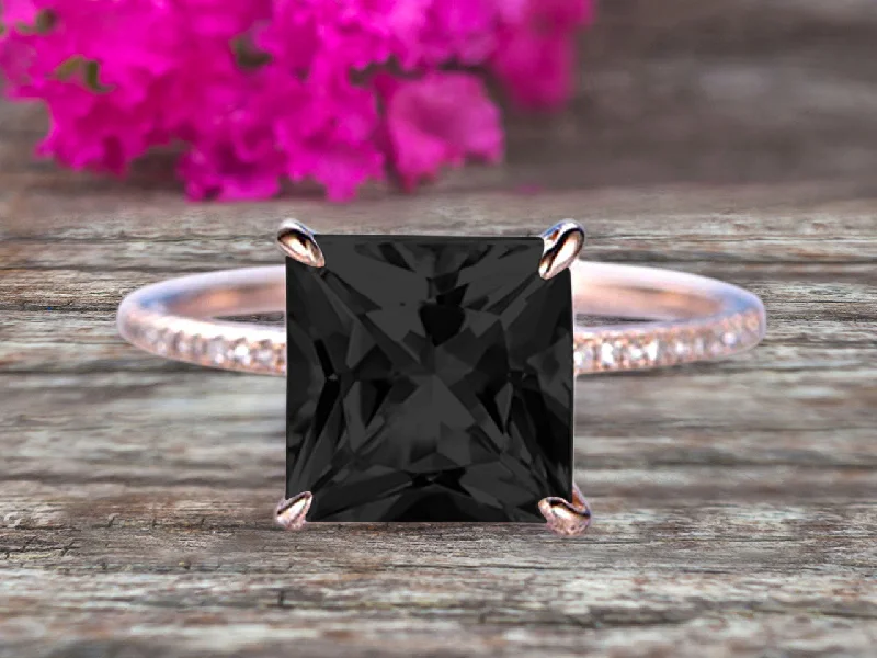 engagement rings with colored diamonds -Art Deco 1.25 Carat Black Diamond Moissanite Princess Cut Engagement Ring Wedding Ring On 10k Rose Gold