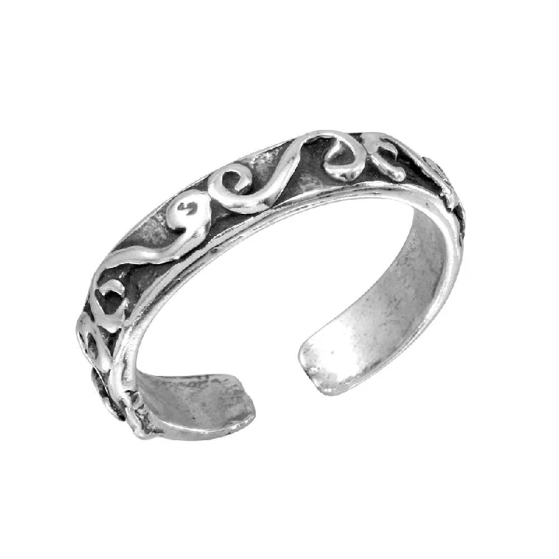 women’s gemstone wedding rings -Silver 925 Calligraphy Lines Design Toe Ring - TR118-A