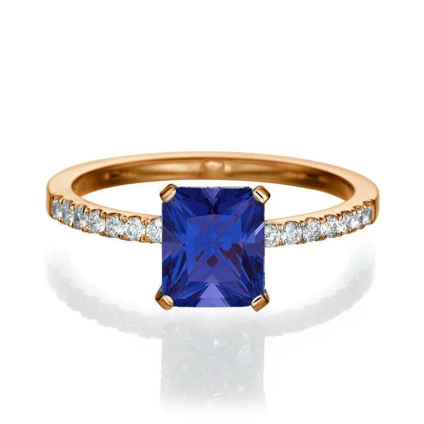 diamond wedding rings -1.50 carat Emerald Cut Sapphire Engagement Ring in 10k Rose Gold