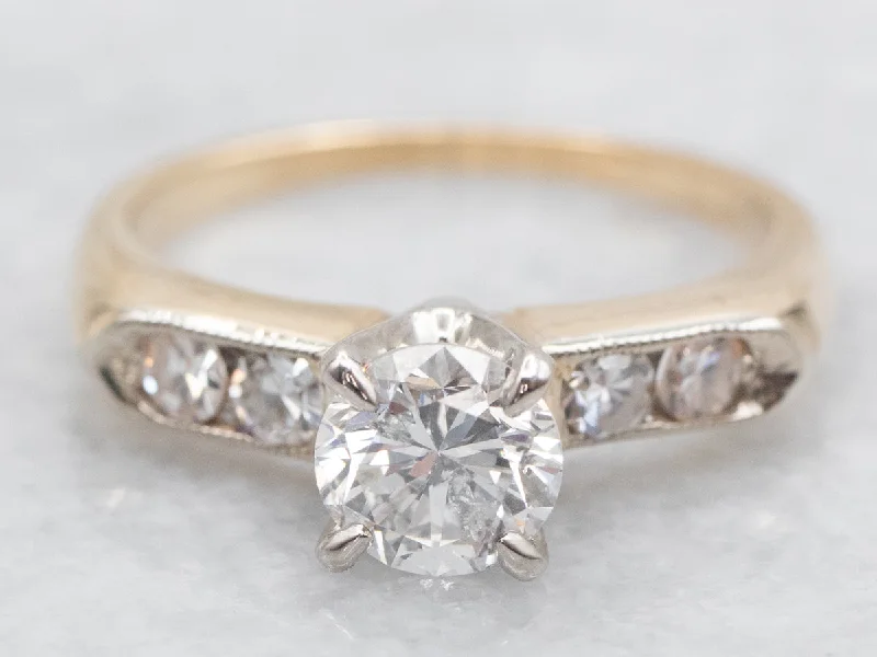 personalized engagement rings -Retro Era Diamond Engagement Ring with Diamond Accents