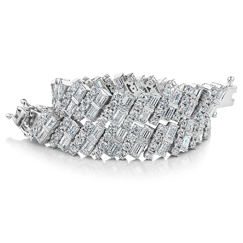 classic bangles for women -Round Brilliant and Baguette tennis bracelet with 14.04 carats* of diamond simulants in sterling silver