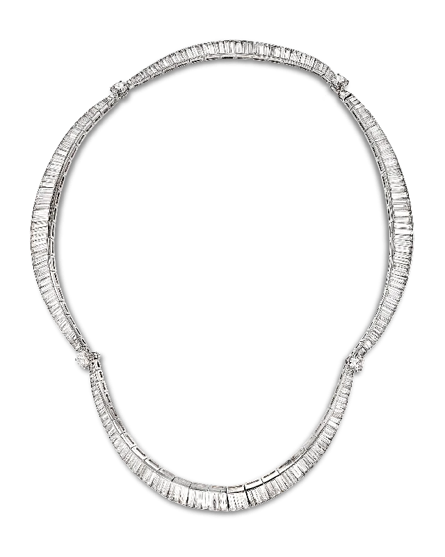 stacked necklaces for women -Baguette-Cut Diamond Necklace, 50.00 Carats