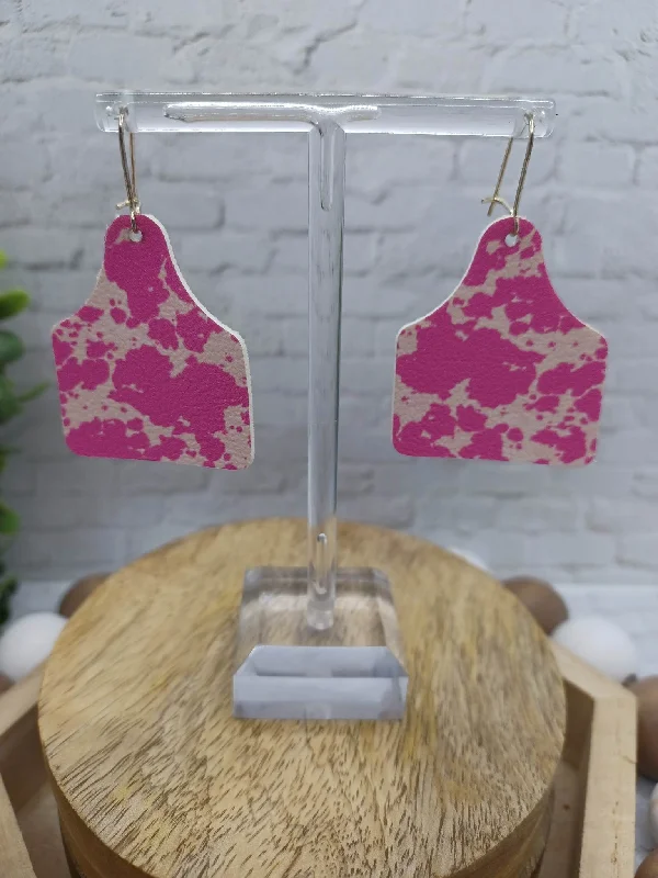 classic earrings for women -Pink Cow Print Earrings