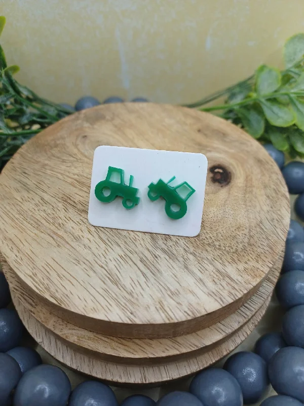 luxurious stud earrings for women -Green Tractor Acrylic Earrings