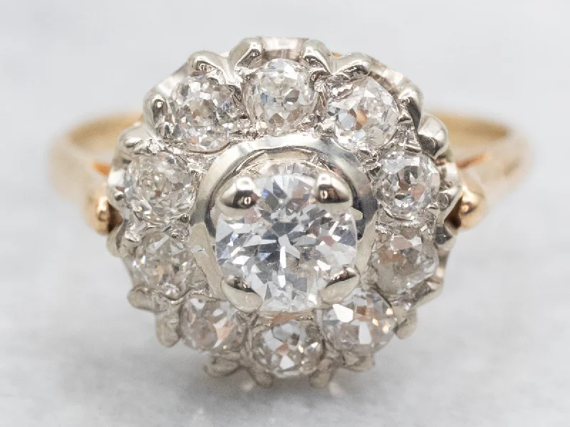 women’s vintage diamond engagement rings -Vintage Gold Diamond Halo Engagement Ring