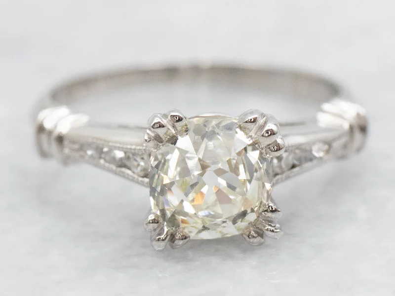 romantic engagement rings for women -Retro 1950's Old Mine Cut Diamond Engagement Ring