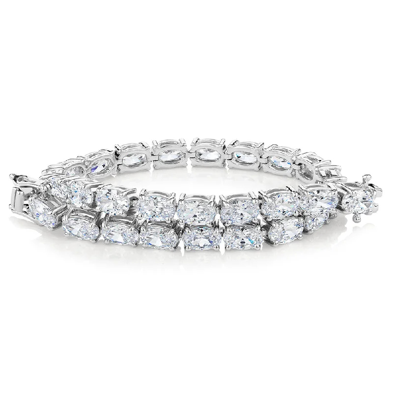 high-end bangles for women -Oval tennis bracelet with 12.04 carats* of diamond simulants in 10 carat white gold