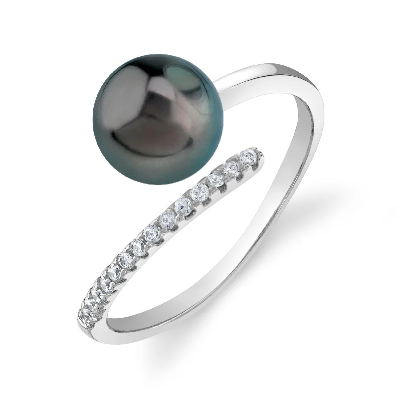 diamond wedding bands for women -Tahitian South Sea Pearl & Diamond Valentina Ring