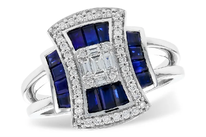 eternity rings for women -14K White Gold 1.12ctw Blue Sapphire & Diamond Geometric Cluster Ring by Allison Kaufman