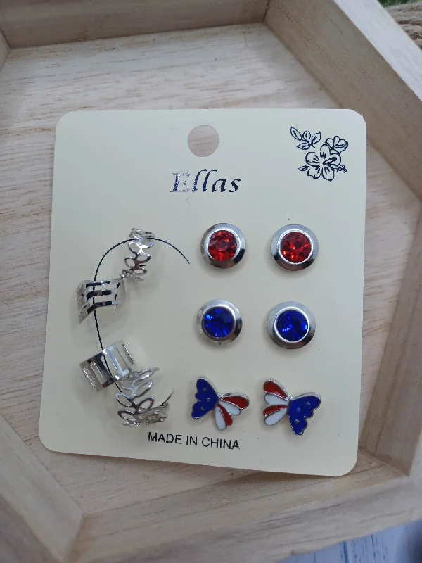 women’s earrings -Patriotic Earring Set - Silver