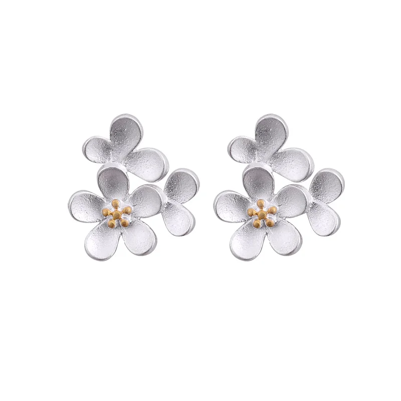 elegant gold earrings for women -Sterling Silver Flower Stud Earrings Handmade Jewelry Gifts Accessories for Women