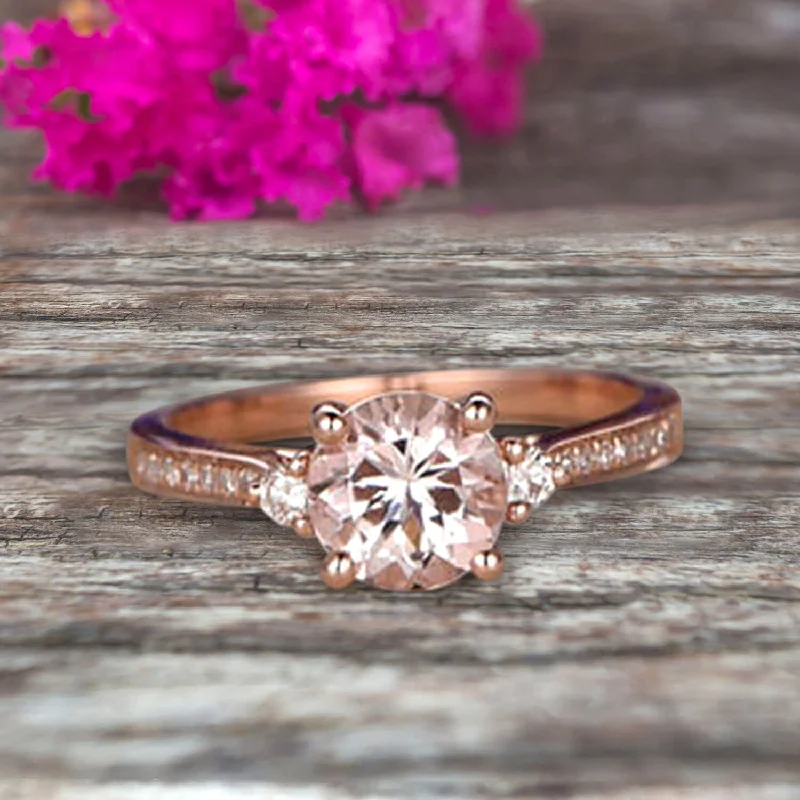 vintage style engagement rings -Morganite Engagement Ring With Solid 10k Rose Gold Promise Ring Round Cut 1.25 Carat Art Deco