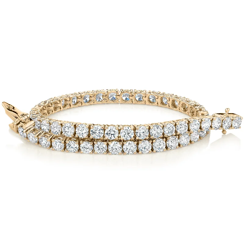 women’s friendship charm bracelets -Premium Lab-Grown Diamond, 7 carat TW round brilliant tennis bracelet in 14 carat yellow gold