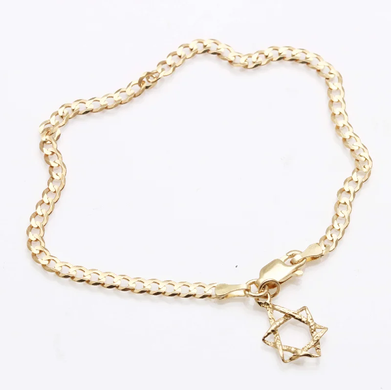 gold charm bracelets for women -14k Yellow Gold Star of David Bracelet Curb Link