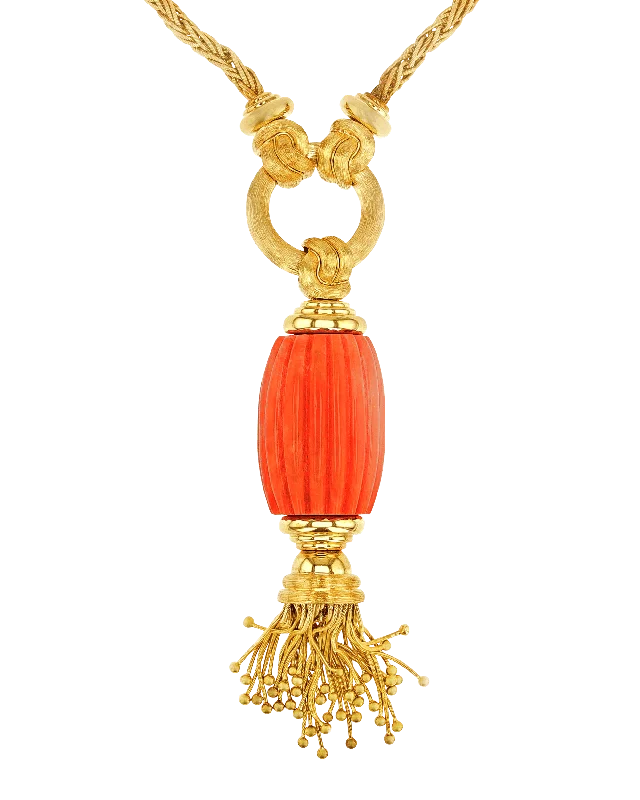 lucky charm necklaces for women -Henry Dunay Coral Tassel Necklace