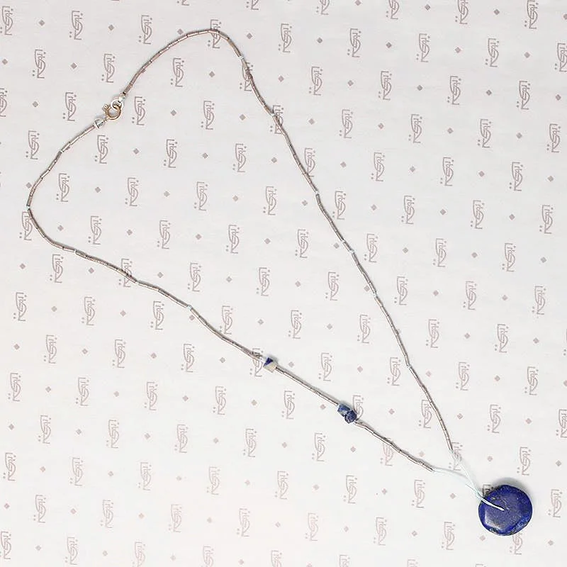 women’s crystal charm necklaces -Handmade Silver Bead & Ancient Lapis Necklace by Ancient Influences