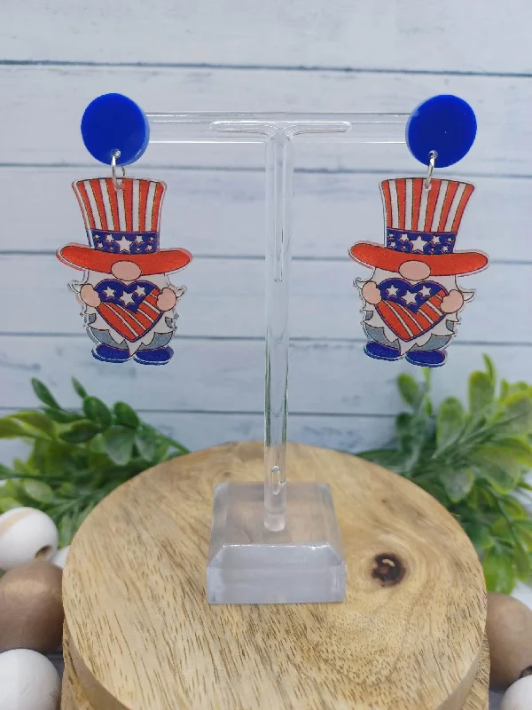 chandelier earrings for women -Acrylic Gnome Red, White, & Blue Earrings