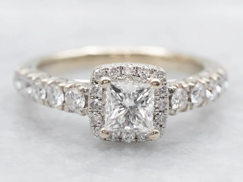 unique engagement rings for women -Princess Cut Diamond Engagement Ring with Diamond Halo