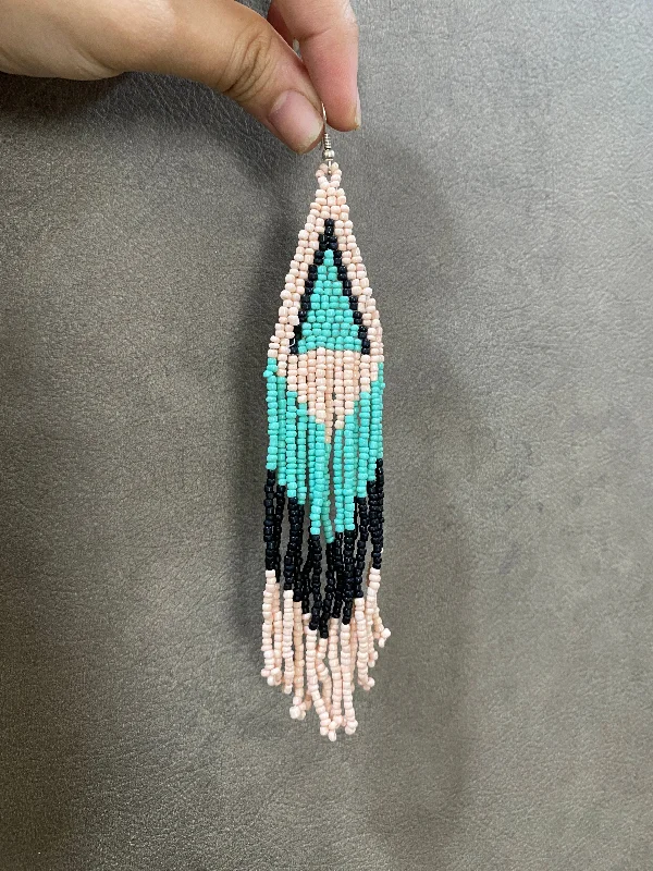 gemstone earrings for women -NUDE FRINGE BEADED TASSEL EARRINGS