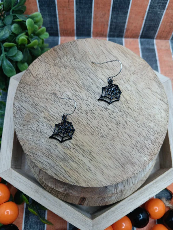 matching earrings for brides -Dainty Spider Web Earrings