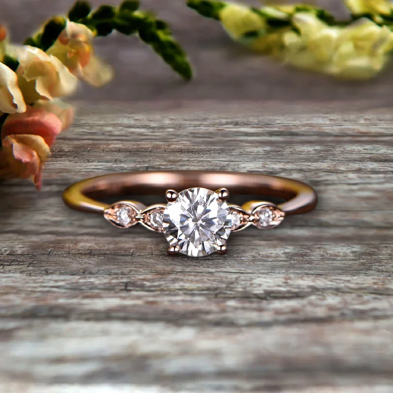 heart-shaped diamond engagement rings -1.25 Carat Beautiful Round Moissanite Diamond Engagement Ring on 10k Rose Gold