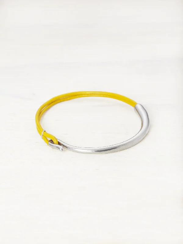 luxury bracelets for women -Leather Bar Bracelet - Limoncello