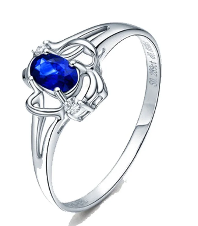 unique engagement rings for women -Affordable 1 Carat Blue Sapphire and Moissanite Diamond Engagement Ring White Gold