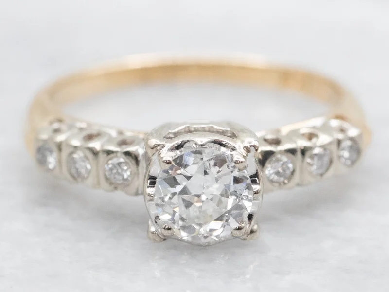 vintage engagement rings for women -1950's European Cut Diamond Engagement Ring