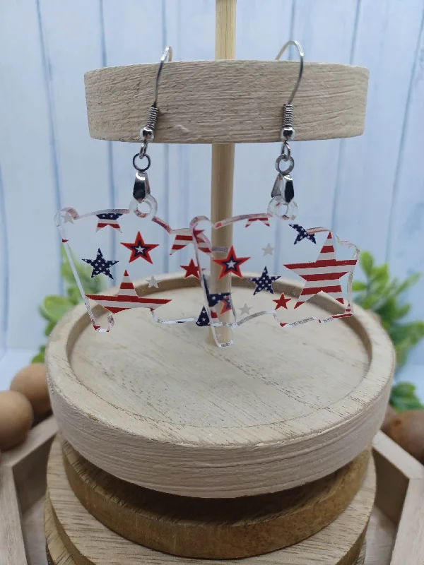 luxury crystal earrings for women -Red, White, & Blue Stars American Flag Shaped Acrylic Earrings