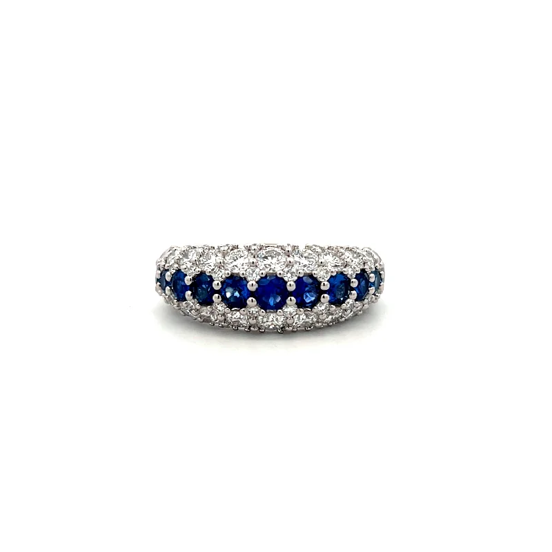 fashion-forward rings for women -14K White Gold 2.51ctw Blue Sapphire & Diamond Multi Row Ring