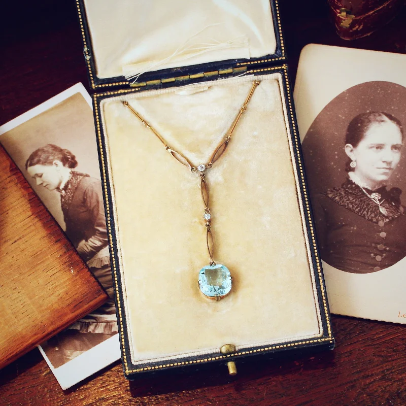 sapphire necklaces for women -Finest Edwardian Aquamarine & Diamond Lavaliere Necklace