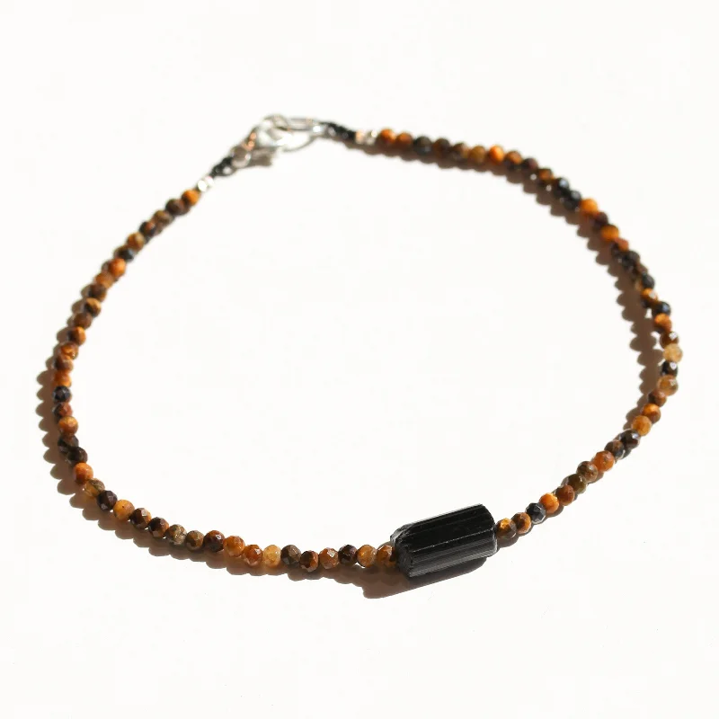 crystal bangles for women -Tigers Eye + Black Tourmaline Bracelet No.15